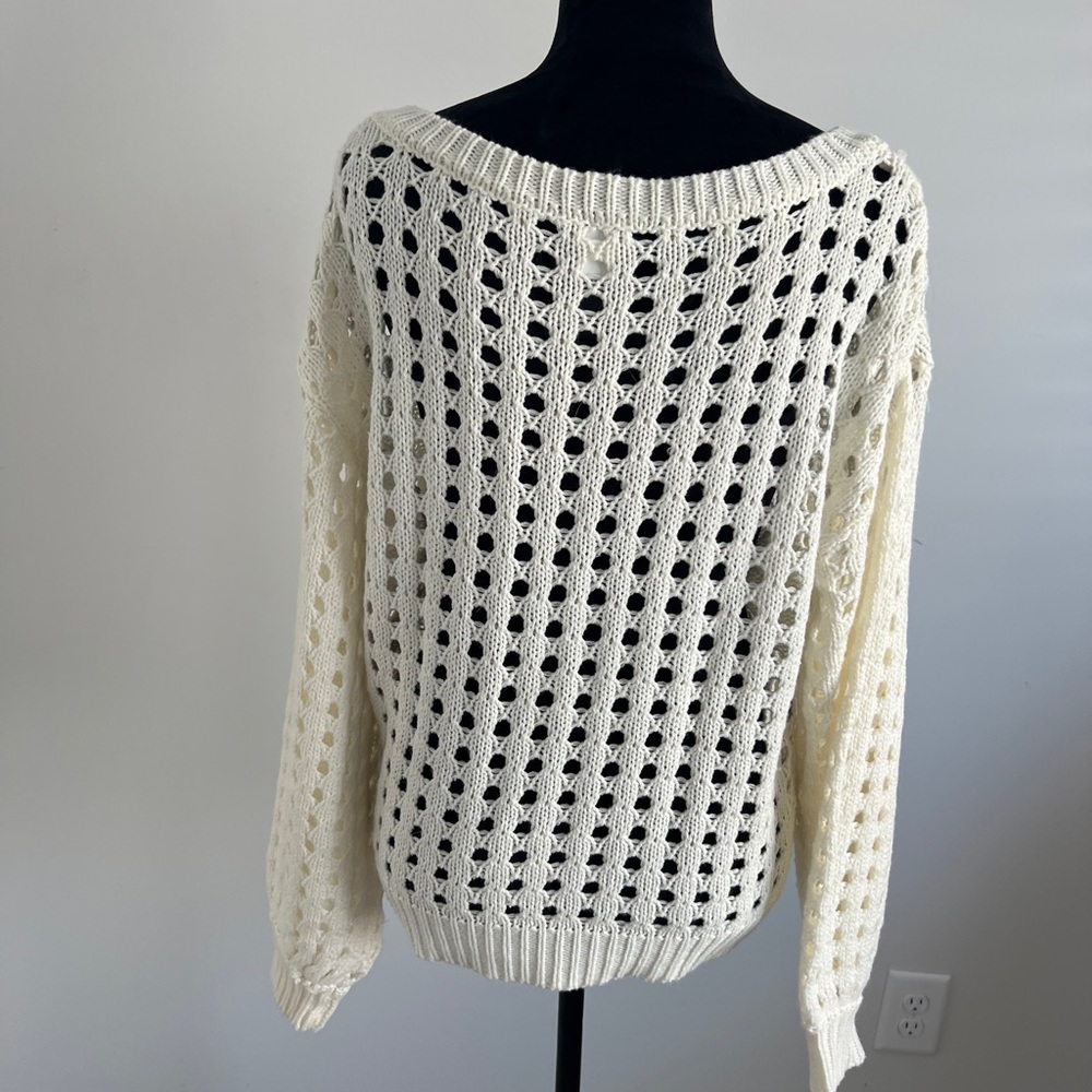 Savvi Off White Crochet Luxury Boutique Light Sweater, On/Off Shoulder Dana